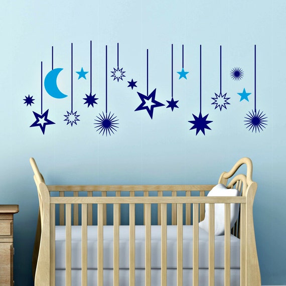 Moon and Stars Decals Moon Wall Decals Moon Nursery Decals
