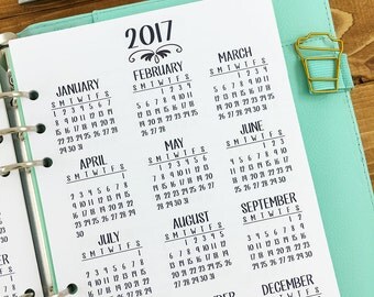 A5 2017-2018 Year at Glance printed planner insert - year in review - yearly planner insert - #101-17