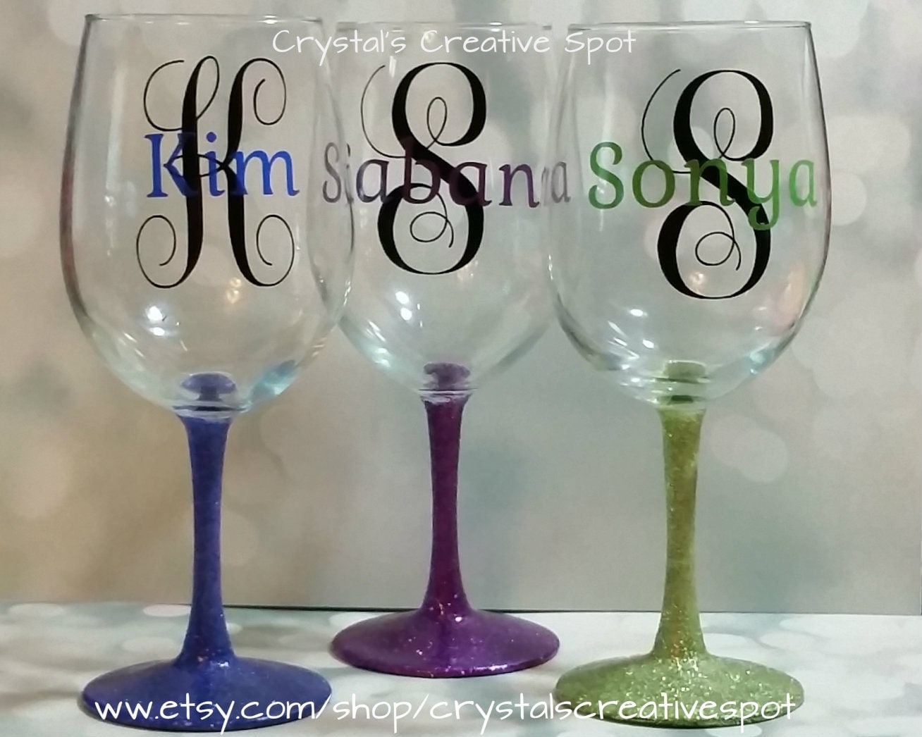 Glitter Wine Glass Personalized Glasses Monogram Wine 3392