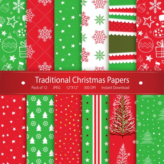 Christmas Digital Paper: Traditional Christmas Papers Printable Design ...