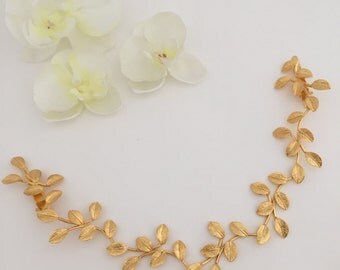 Gold headpiece, headpiece, back crown, bridal headpiece, gold leaf headpiece, headband, hair jewelry, hair vine, bridal hair vine