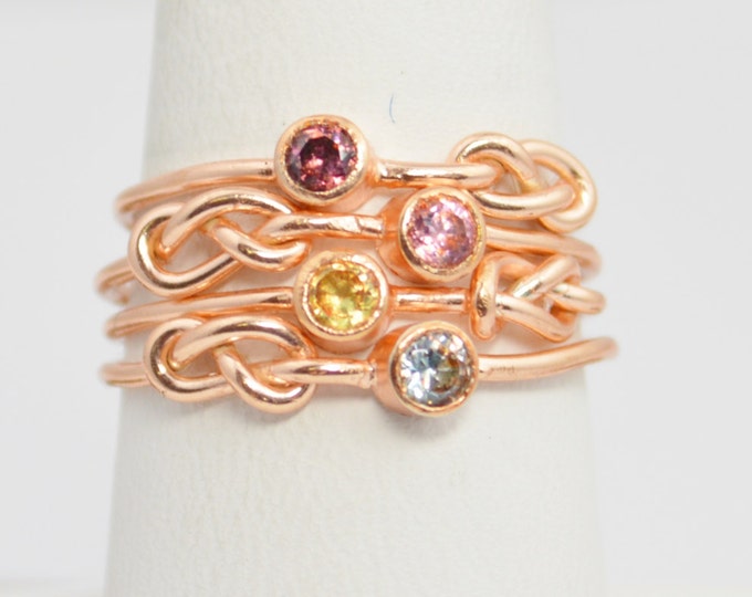 Grab 4 14k Rose Gold Filled Infinity Ring, Rose Gold Filled Ring , Stackable Rings, Mothers Ring, Birthstone, Rose Gold, Rose Gold Knot Ring