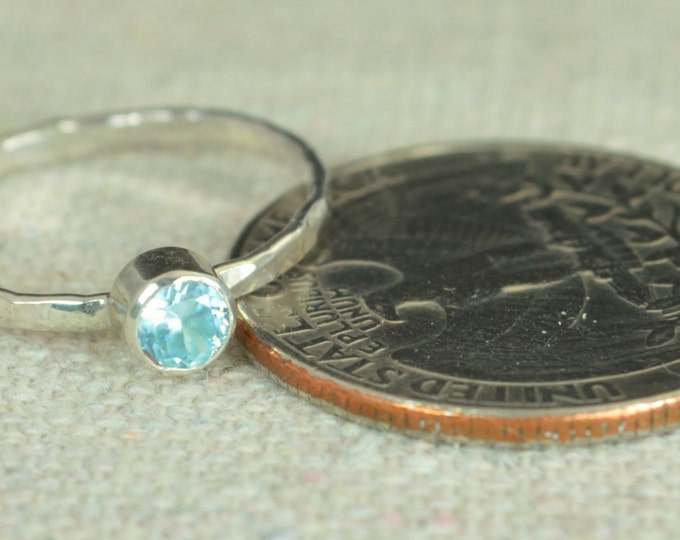 Small Aquamarine Ring, Mothers Ring, Hammered Silver, Stackable Rings, Mother's Ring, March Birthstone, Skinny Ring, Stack Ring, Silver Ring
