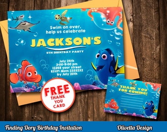 Finding Dory Invitation, Finding Dory Invite, Printable Finding Dory Invite, Finding Dory Birthday Invitation Nemo Digital File