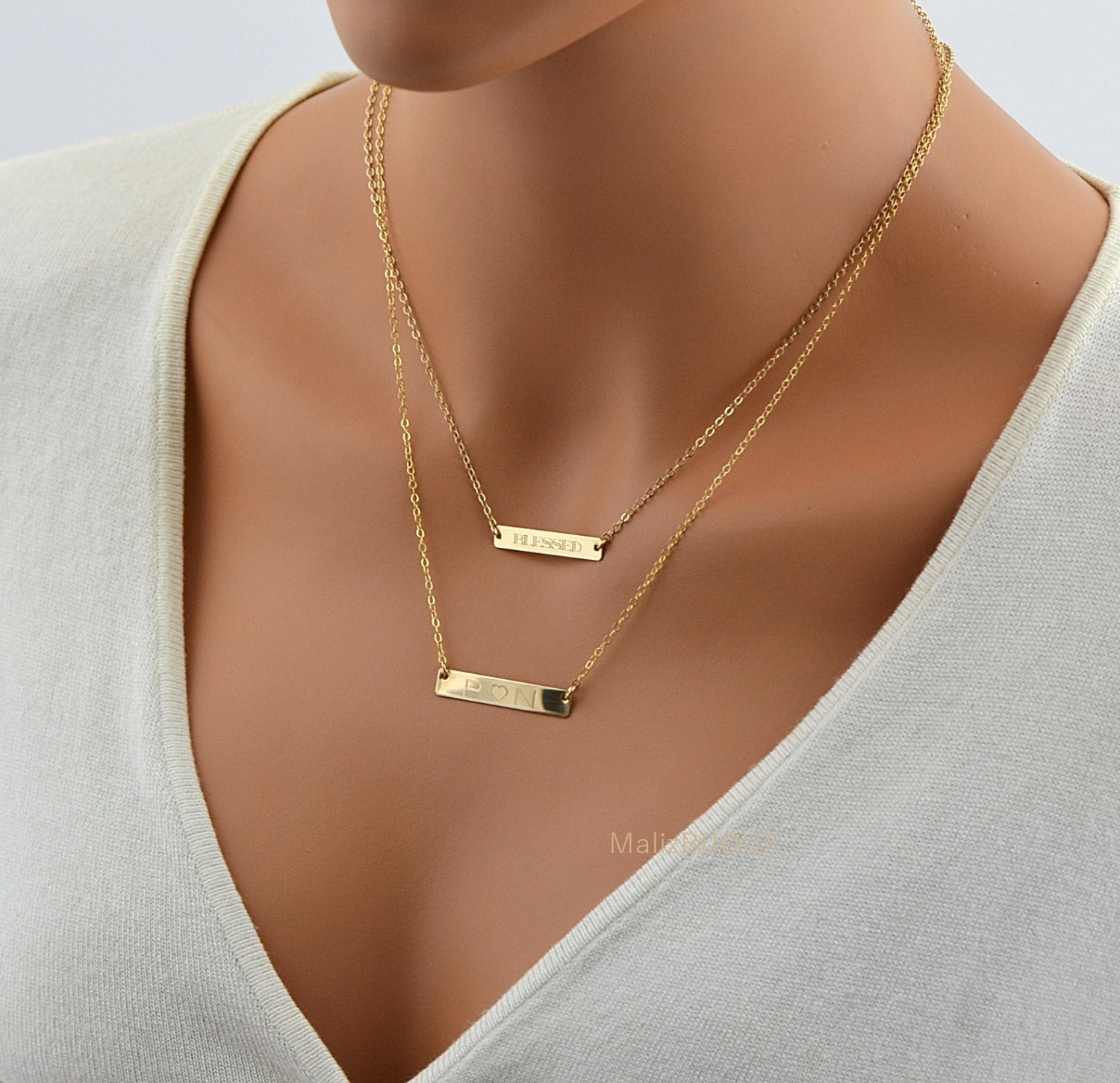 Initial Bar Necklace Rose Gold Bar Necklace Personalized