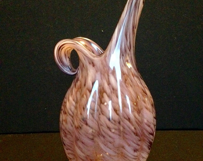 Storewide 25% Off SALE Vintage Lefton Swirled Opalescent Rose Ewer Art Glass Pitcher Featuring Pink Ribbed Design With Elegant Scrolled Hand