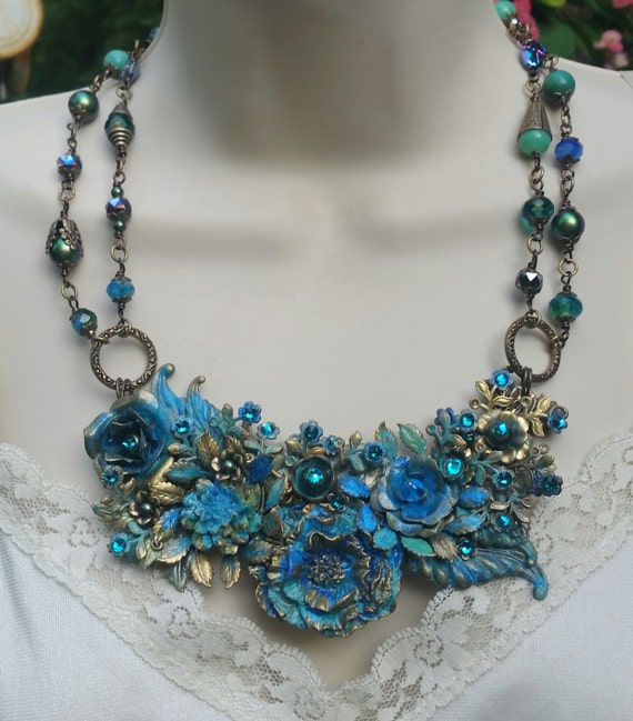 Floral Statement Necklace Floral Assemblage/Collage Necklace