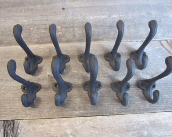 10 Cast Iron Black School Style Coat Hooks Hat Hook Rack Hall Tree Restoration