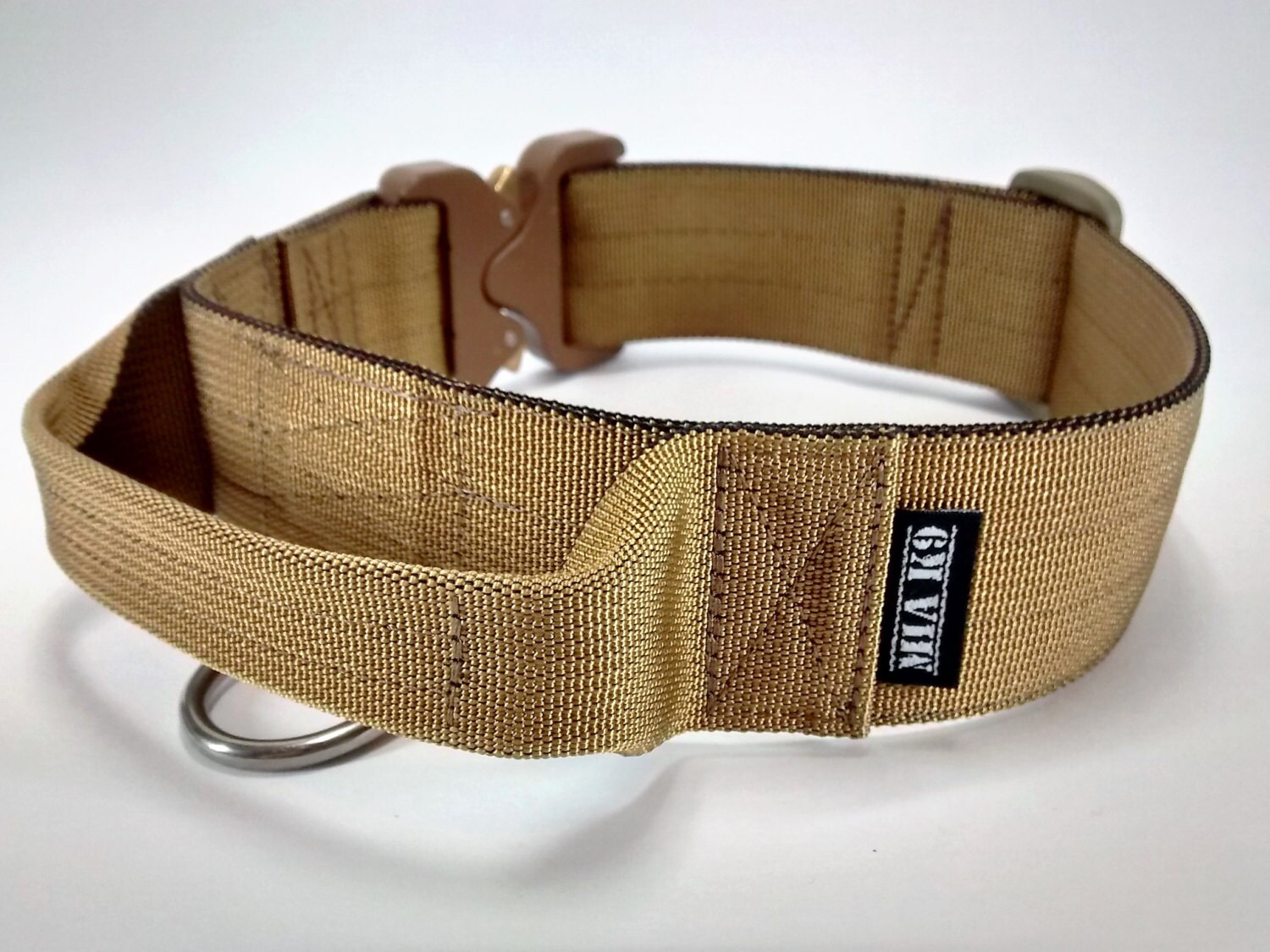 Tactical military dog collar with handle Coyote Brown 40mm/