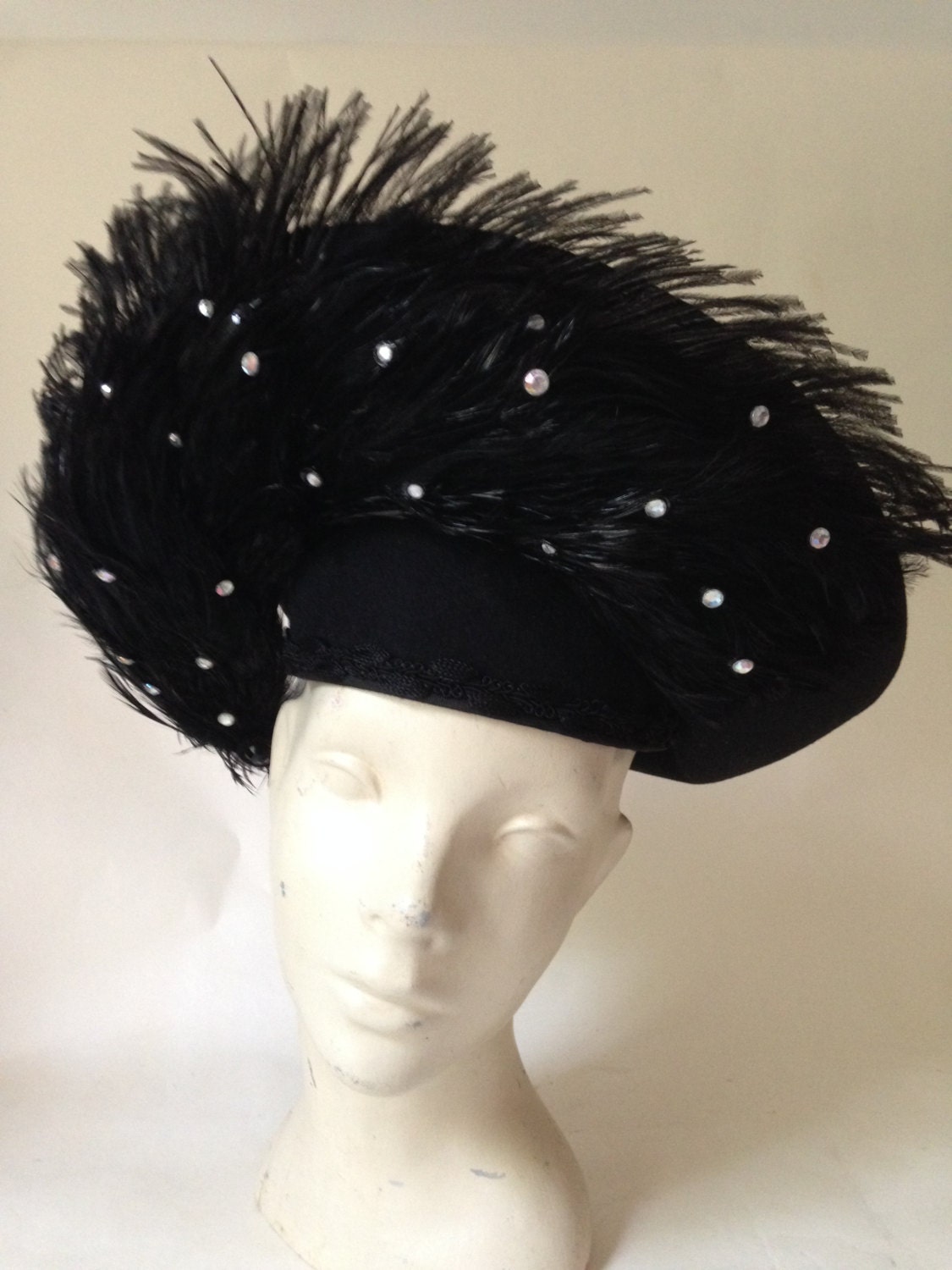 RESERVED for LINDA Large Wool Ostrich Feather Hat by Deborah