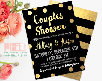 Couples Shower Invitation, Confetti Couples Shower Invite, Gold Foil Invitation, Black and Gold Invitation, DIY Printable