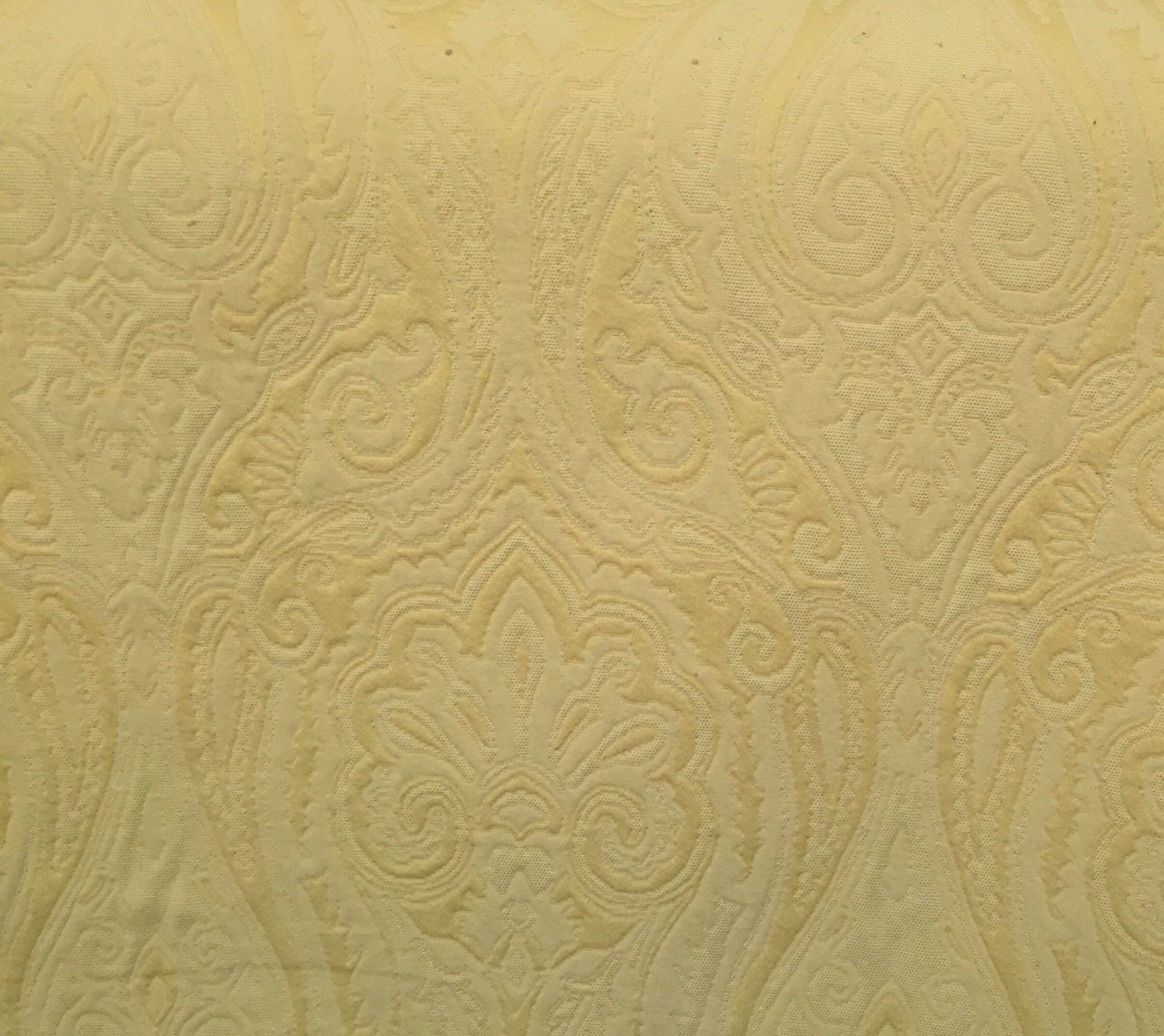 Solid Light Yellow Damask Matelasse Upholstery Fabric by