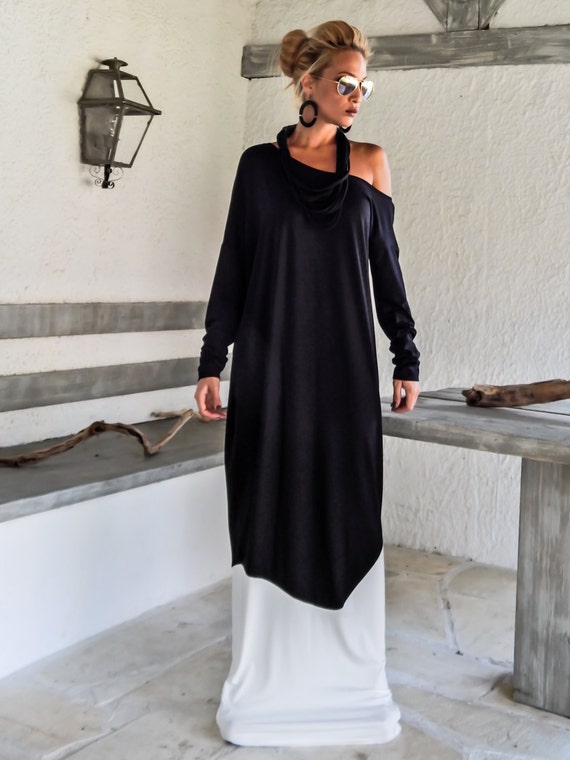 Black & Ivory Maxi Dress / Black and Ivory Abaya Kaftan / Plus