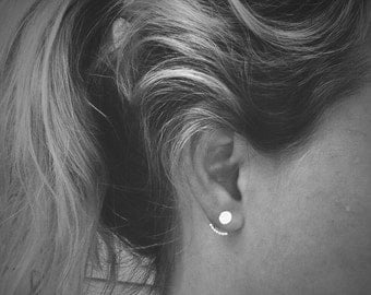 Mini Beaded Anchor Ear Jackets and Full Moon Studs Combo - Renegade Silver - Smooth or Hammered Studs - Sterling Silver - Earring