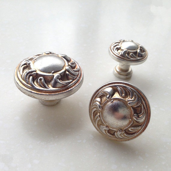 French Shabby Chic Dresser Knobs / Antique Silver Kitchen