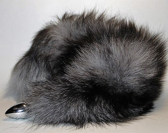 Bdsm Tail Butt Plug Dildo Fox Tail Butt Plug 17" INDIGO Fox dyed DARK GRAY Foxtail SeX bdsm Toy Tail Anal Plug Butt Plug Tail Cosplay Dildos