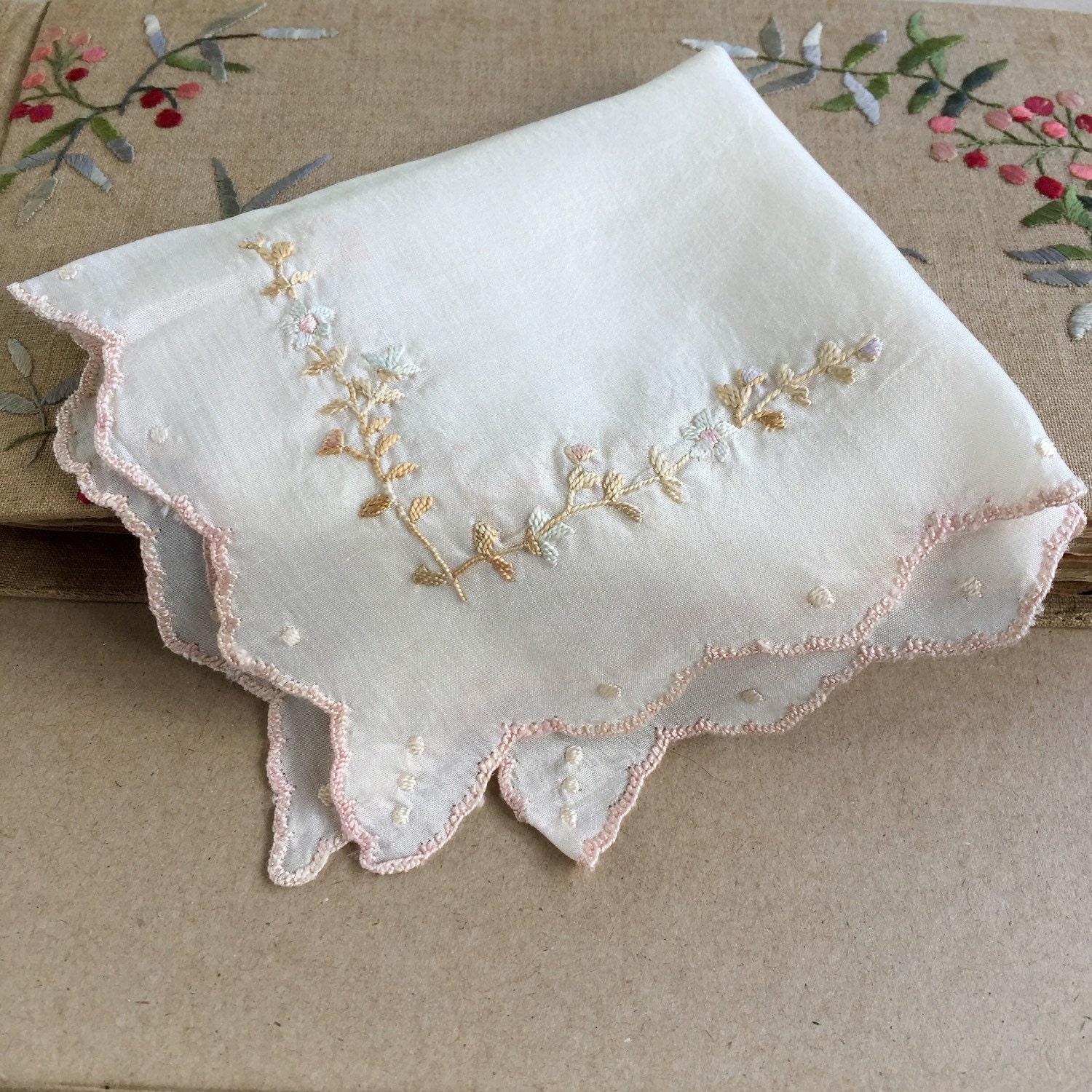 Antique Embroidered Silk Handkerchief VII by BeeSkepDesigns