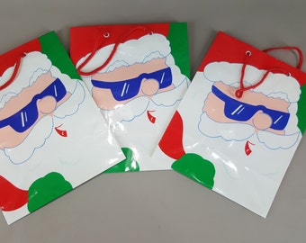 lot of 3 vintage Christmas gift bags Cool Santa with shades