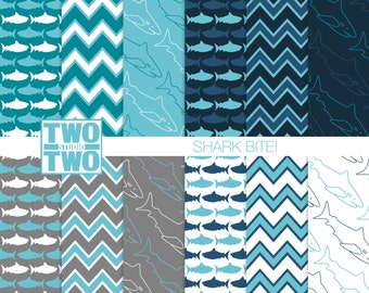 Shark Digital Paper: "SHARK BITE!" for Party Invitations and Decorations or Nursery Art, Kids Room, or Bathroom Decor