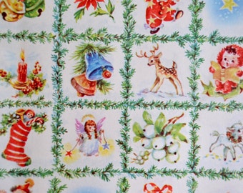 Vintage Christmas Wrapping Paper - 1940s Squares of Deer Lambs Toys ...