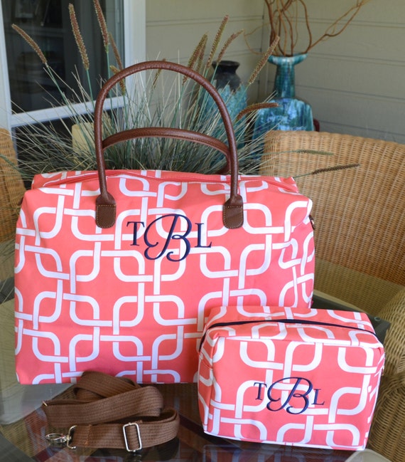 Travel Bag Coral Geometric Bridal Gift Bridesmaids Gifts
