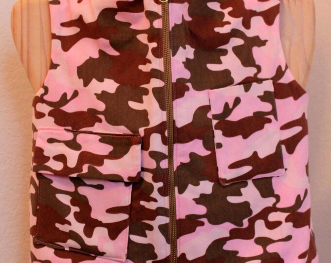 HALF PRICE ** Pink Camo Hunter Explorer Vest. Child Size Small Reversible to Hot Pink Fleece. Zip Front Vest with Pockets for her treasures.