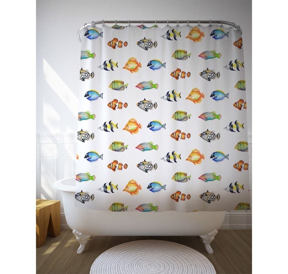 Fish Pattern Shower Curtain Fish Illustrations Graphic