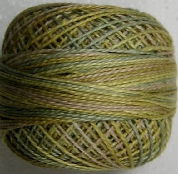 Size 8 | VALDANI PERLE COTTON - M80 Distant Grass |  Variegated Color | Hand Dyed Thread | 73 Yard Cotton Ball