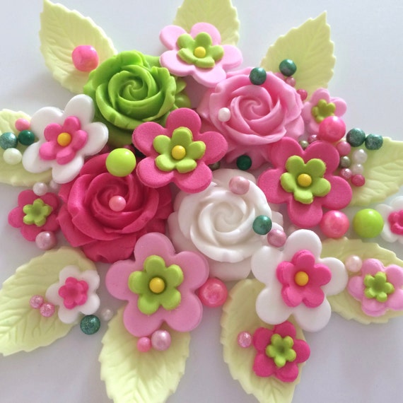 SWEET PINKS edible sugar paste flowers roses cake decorations