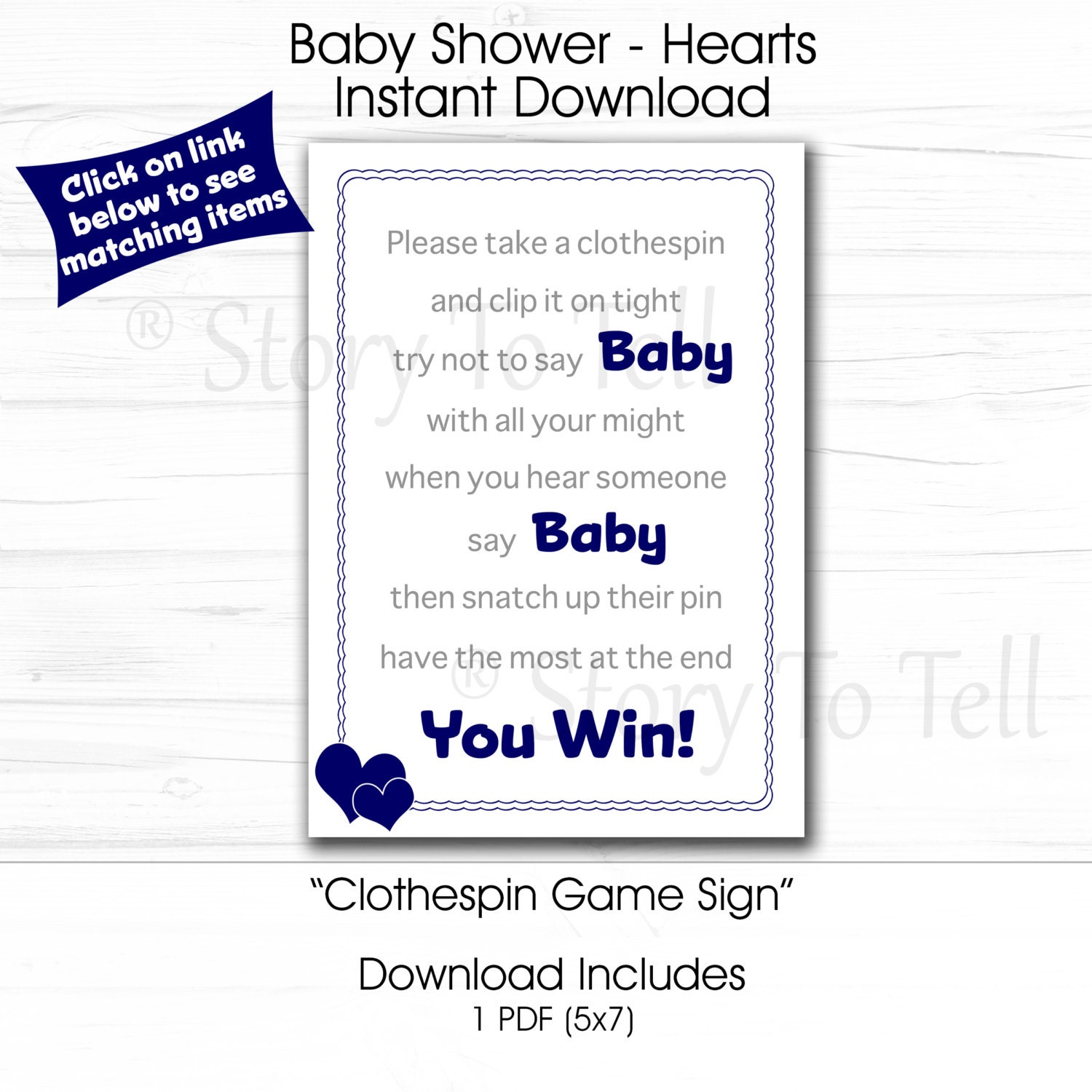 Baby Shower Clothespin Game Sign 5x7 Instant by