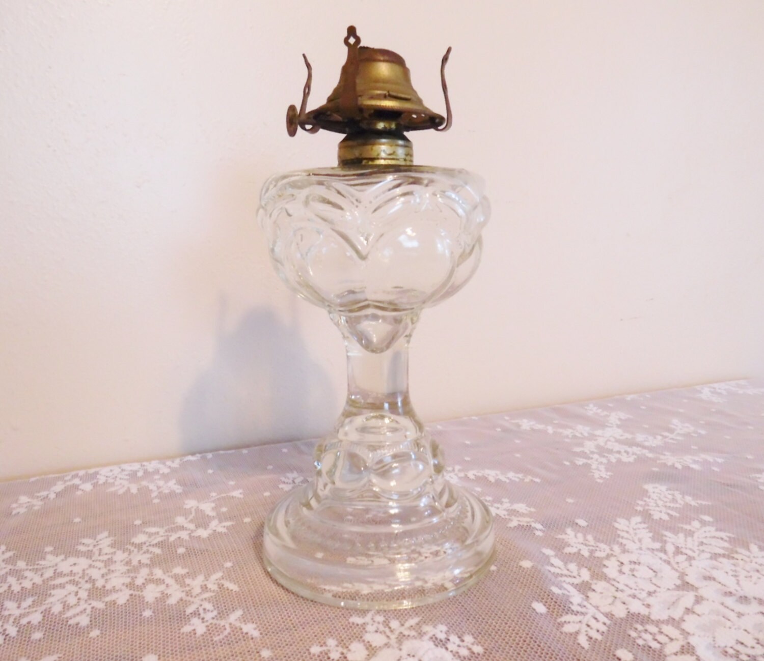 Antique Peanut Pattern Oil Lamp Early American 18901903 Clear