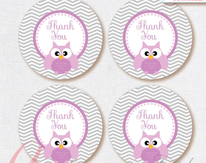 Thank You Favor Tags Owl Violet & grey. Chevron. Purple owl tags. Printable Favor Tags Baby Shower Thank You Tags INSTANT DOWNLOAD