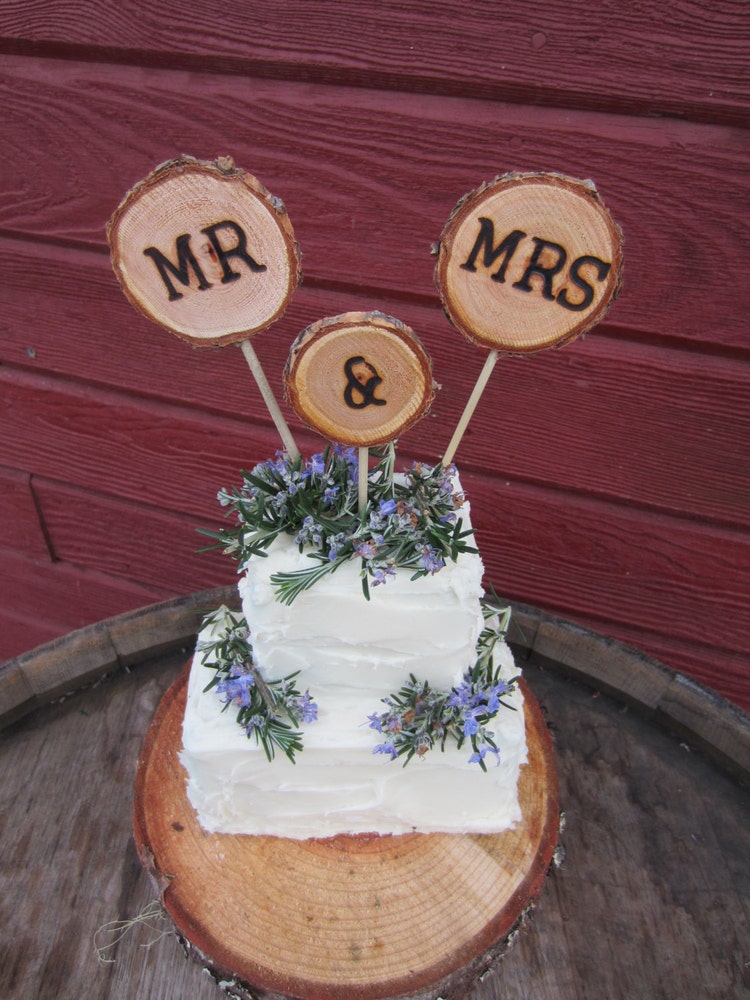 Mr and Mrs rustic cake topper rustic wedding by PerryhillRustics
