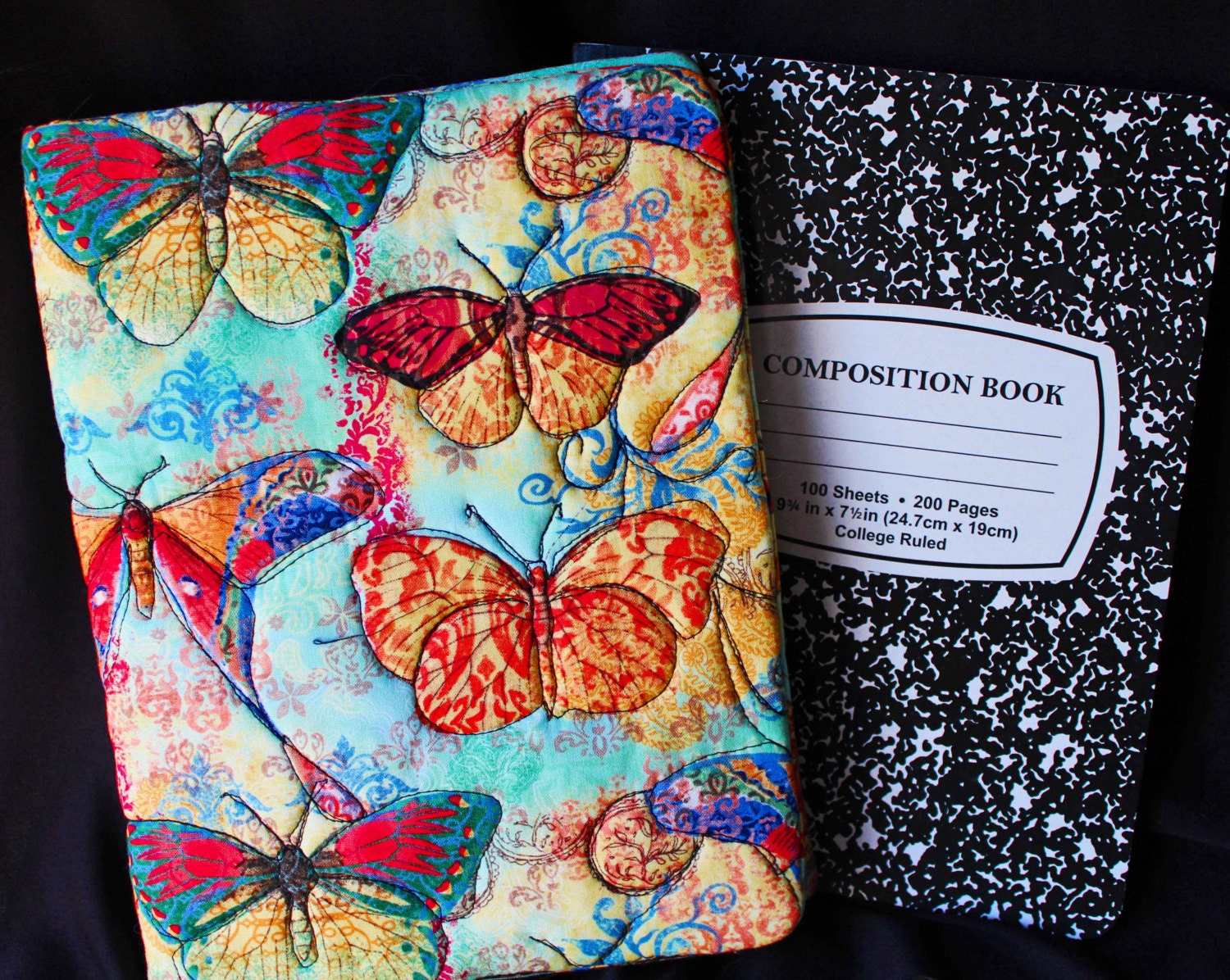 Large Quilted Journal cover Butterflies notebook Quilted