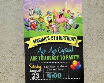 Spongebob Birthday Invitation Spongebob Invitation Spongebob Invite Free Thank you Card Included