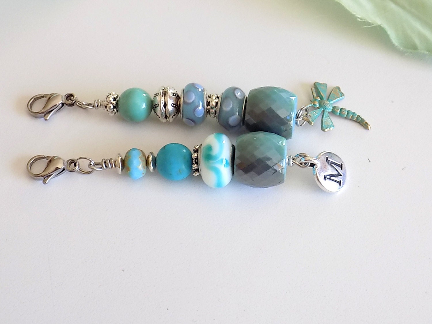 Turquoise Color Zipper Pulls Beaded Zipper Accessory Initial