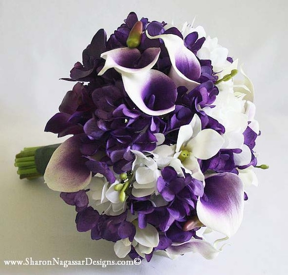 Purple white Picasso calla lily hydrangea orchid