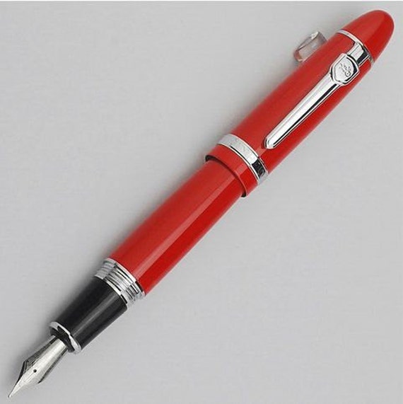 Classic Heavy Red Fountain Pen Fyldepenne Medium Nib Silver