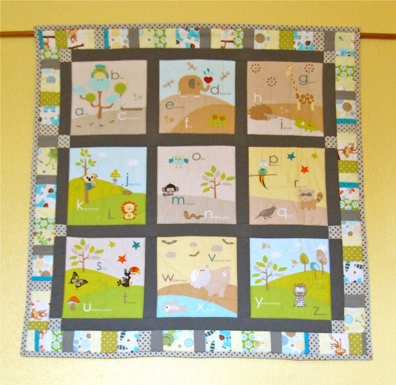 Jungle Alphabet Baby Blanket / ABCs Baby Quilt / by CozyChipmunk