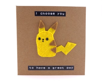 Cute felt Pikachu birthday card - Pokemon - I choose you