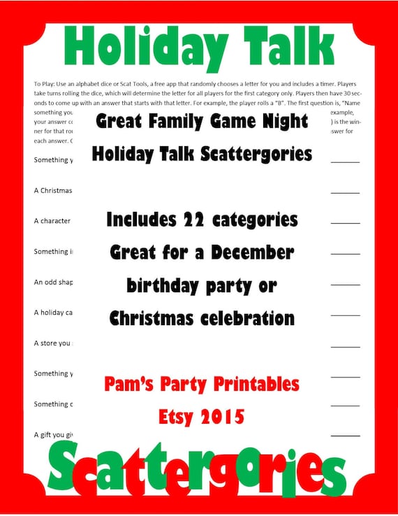 Christmas Scattergories Printable Game Christmas Family