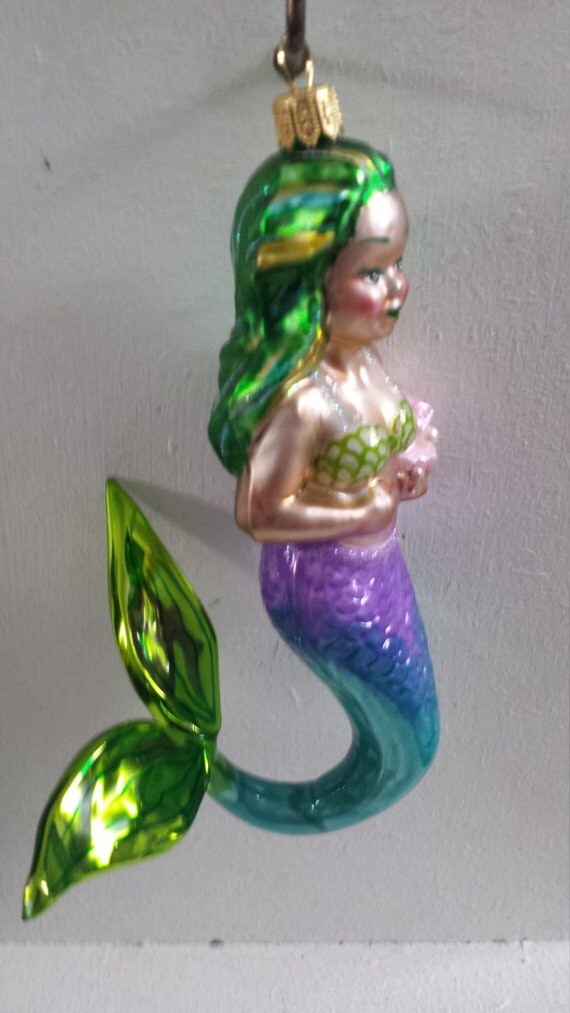 blown glass blue sea green mermaid glass christmas ornament blown glass blue sea green mermaid glass christmas ornament