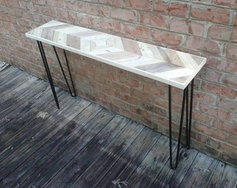 Mirrored chevron style console table with black hairpin legs - Custom lengths and heights available