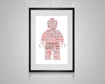Personalised Lego Man Word Art **Buy 3 prints get the 4th FREE** Use coupon code " MYFREEONE "