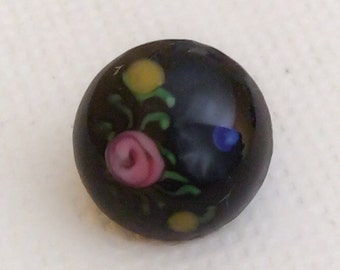Cute vintage glass button lampwork overlay black