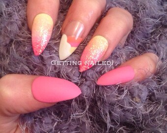 Hand painted princess glitter rainbow false nails *stick on nail* false nails * fake nails * handpainted nails * press on nails