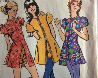 CLEARANCE!! Simplicity 9544 vintage 1970's juniors mini-dress & short shorts Jiffy sewing pattern size 7/8 or size 9/10 or size 11/12
