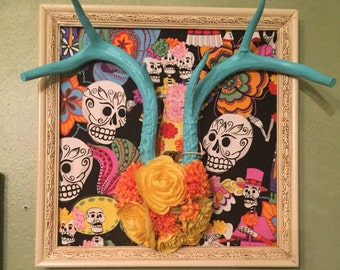 SALE Day of the dead antler wall hanging