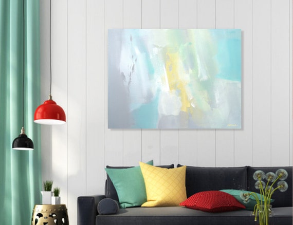 Painting yellow white blue green grey Abstract Painting Two