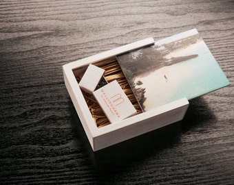 Set of 10 Personalized Wedding White Maple Wood 8GB/16GB USB in Matching Wooden Box - Customized USB Box - Digitally Print your own design!